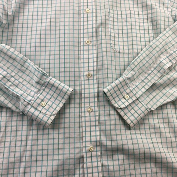 Brooks Brothers Slim Fit Shirt Men 17 - 35 White Green Checkered Polo Non-Iron - Picture 2 of 10